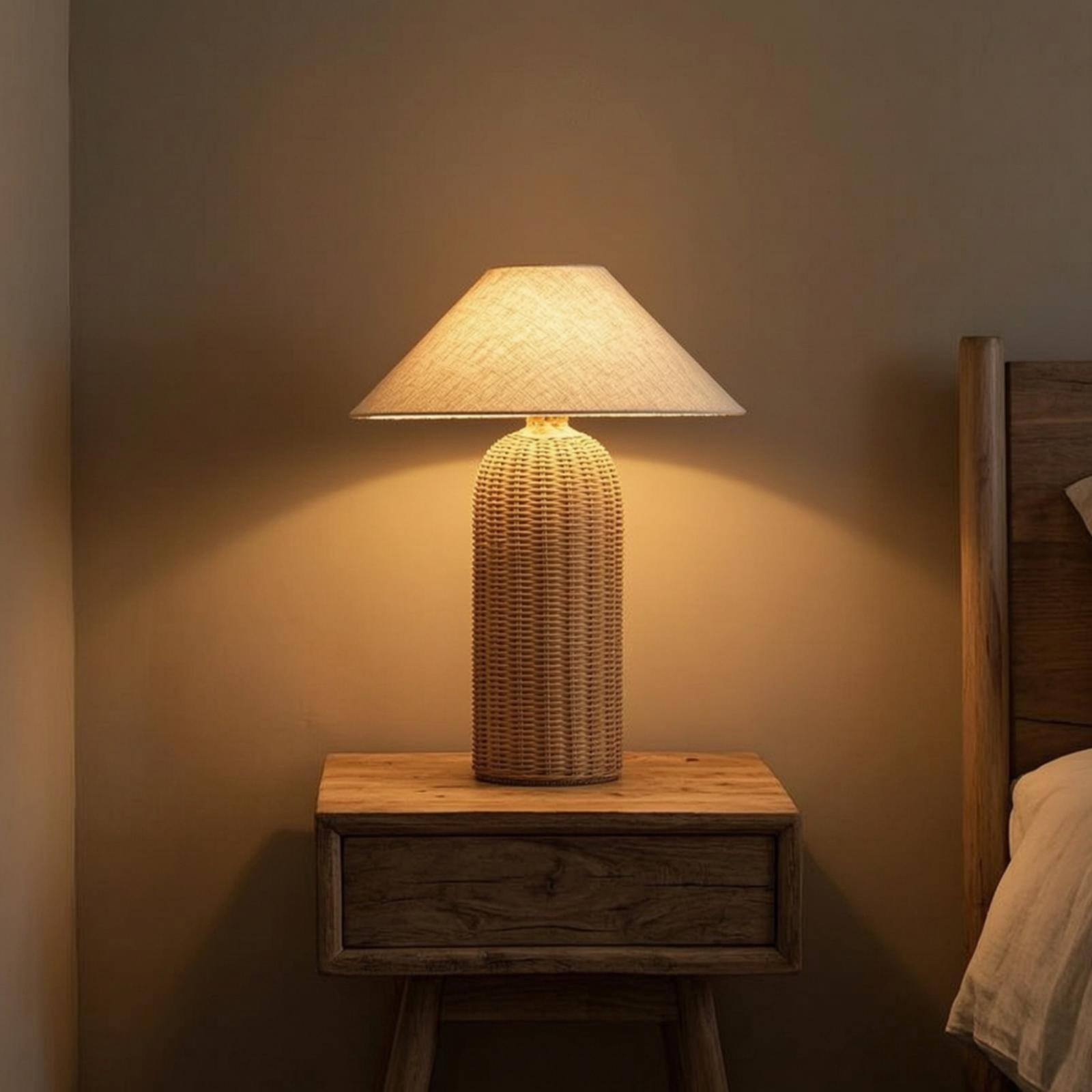 Bedside Lamp Rattan Base Fabri - Lighting Decoration In Bedroom review and price