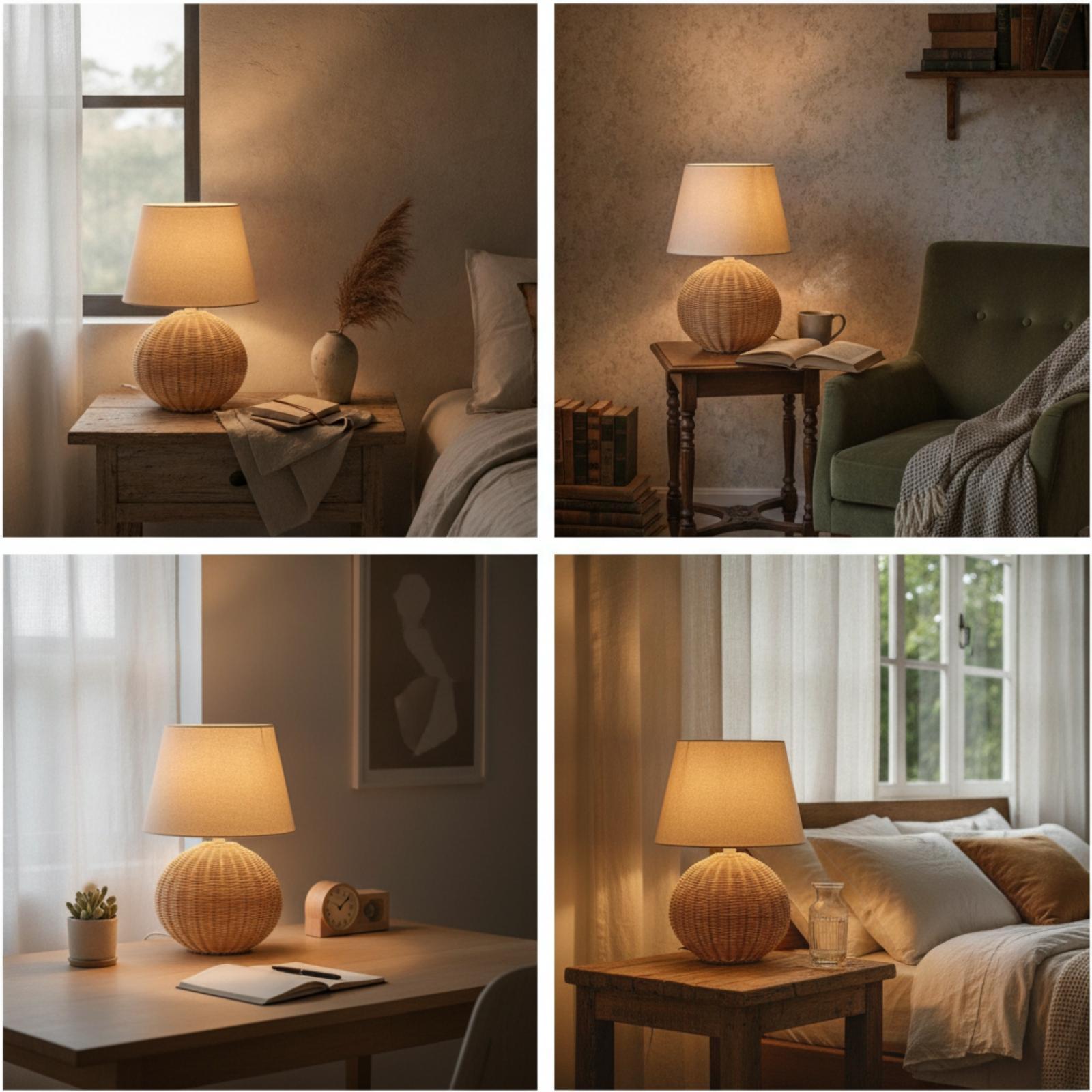 Bedside Lamp Rattan Base Fabri - Lighting Decoration In Bedroom review and price