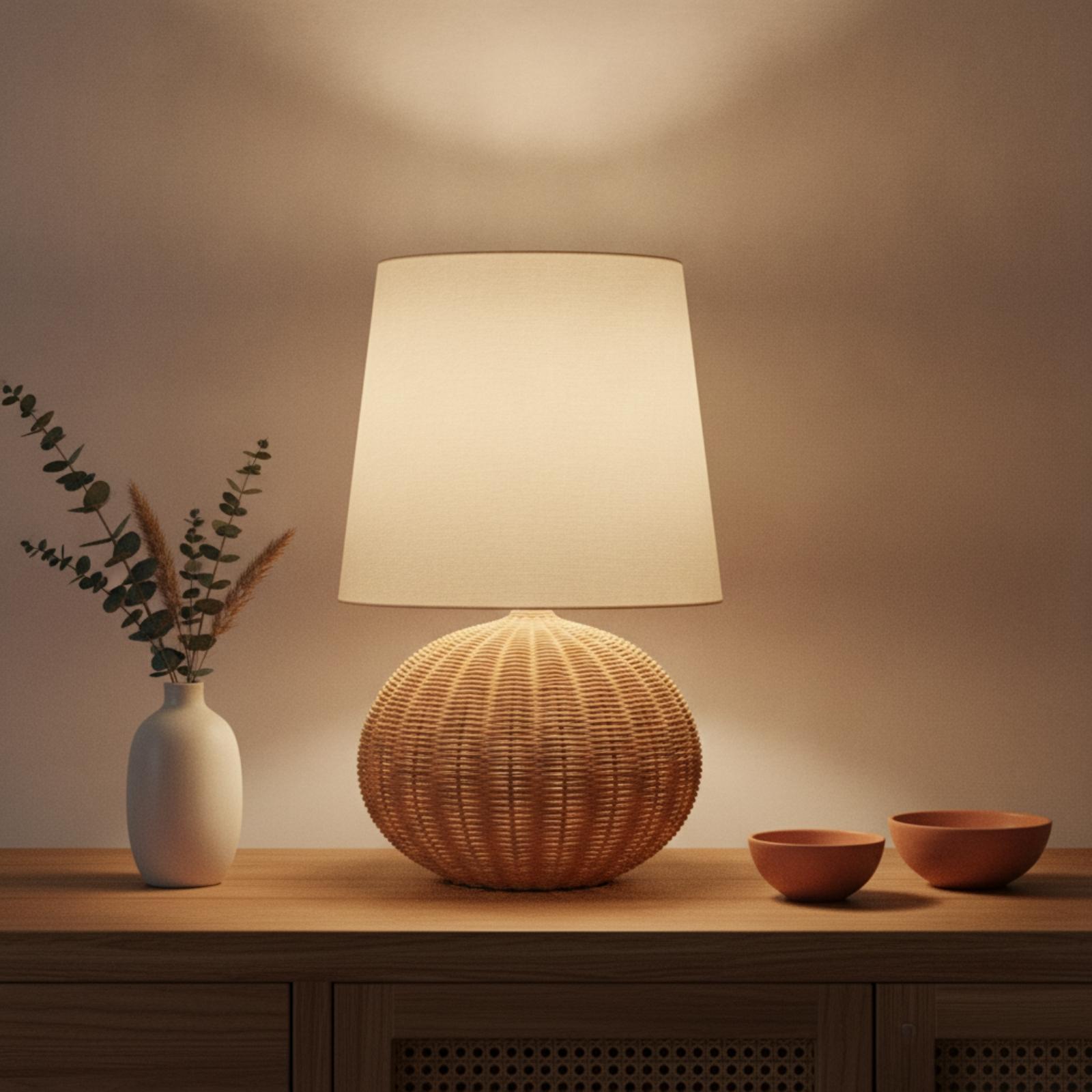 Bedside Lamp Rattan Base Fabri - Lighting Decoration In Bedroom review and price