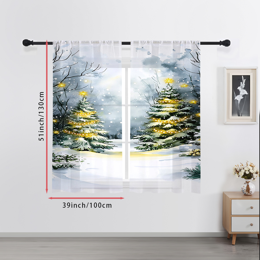 2PCS Sheer Curtains Watercolor - Lighting Tree Decor review and price