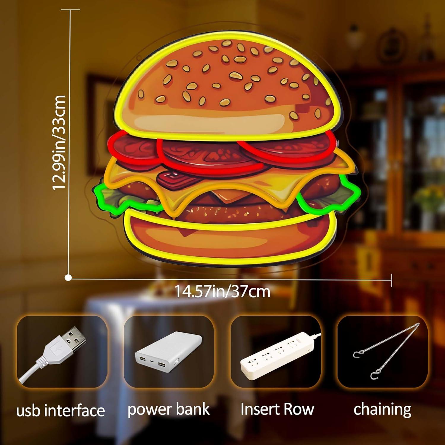 Burger Neon Sign LED Hamburger - Lighting Decoration Ideas review and price